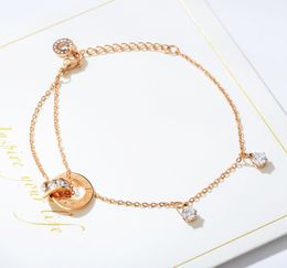 DI350 Simple Double Layer Diamond Bracelet Titanium Steel Plated Rose Gold round Ring Interlocking Circle Slender OChain jewelry1465619