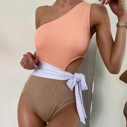 Women's Swimwear Dot Bikini For Women Chest Pad Without Steel Support Colour Blocking Single Shoulder Sexy Tropical