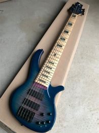 Guitar Factory Custom 6 Strings Blue Body Electric Bass Guitar with Black Hardware,Maple Neck Offer Customised