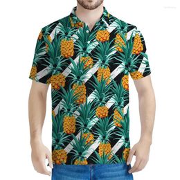 Men's Polos 3d Printed Tropical Pineapple Polo Shirt Men Summer Casual Short Sleeved Tees Loose Oversized T-Shirt Street Fashion Tops