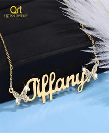 Personalised Butterfly Necklaces Custom Name Bling Iced Out Pendant Gold Stainless Steel Chain Crystal Name Necklace For Women 2117897146