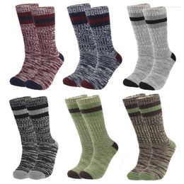 Men's Socks 2 Pairs Wool Autumn Winter Thickened Warm High Quality Outdoor Sports Leisure Striped Leg Protection Mid-calf