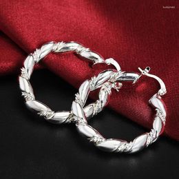 Dangle Earrings 925 Sterling Silver 38MM Twisted Big Round Hoop For Woman Charm Luxury Christmas Gift Fashion Jewelry
