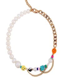 creative Yin Yang charm beads baroque freshwater pearl Gossip yellow orange ly blue dice necklace stainless steel chain 2205075180072