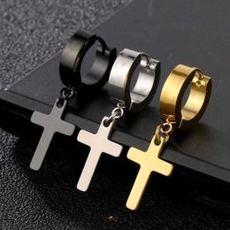 Stud 2 pieces of stainless steel mens cross star punk pendant earrings Gothic womens perforated Jewellery Q240507