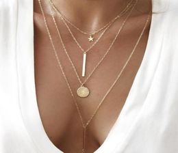 Pendant Necklaces Bohemia Star Word Metal Disc Chain Multi Layer Gold Colour Necklace Women039s Fashion Personality Clothing Jew3651046