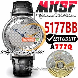 MKSF V3 5177BB A777Q Automatic Mens Watch 38mm White textured dial Solid 316L Stainless Steel Case Black Leather Strap Super Edition Trustytime001 Wristwatches