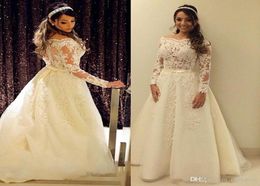 2020 Elegant Princess Wedding Gowns With Long Sleeve Aline Tulle Appliqued Lace Sheer Vintage Wedding Dresses Robe De Mariee Plus6504544