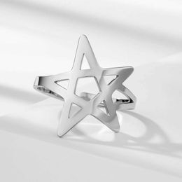 Wedding Rings Skyrim 2024 New Women Pentagram Star Ring Stainless Steel Gold Colour Minimalist Adjustable Open Finger Rings Pagan Jewellery Gift