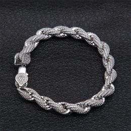 Hip Hop Mens Jewellery Iced Out Cz Diamond Gold Rope Chain Bracelet Fashion Fine Bling Copper Bracelets for Men