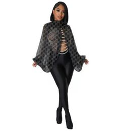 Summer women's s black printed thin G full of Jackets white Shawl lace up sexy and fashionable perspective mesh bat sleeve sun protection Cape top coat for girls