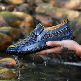 Casual Shoes Men's Summer Single Layer Leather Breathable Hollowed Leisure Slip-on