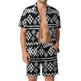 Men's Tracksuits Vintage Ethnic Men Sets White And Black Hawaii Casual Shirt Set Short Sleeve Design Shorts Summer Beachwear Suit Large Size