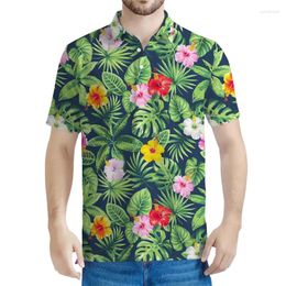 Men's Polos Hawaiian Tropical Flower 3d Printed Polo Shirt For Men Summer Street Short Sleeved Tees Plants Pattern Oversized T-Shirt Tops