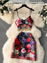 Work Dresses 2024 Summer Beach Holiday Style Tassels Strapless Suspender Desgin Sense Printed Half Skirt Two Piece Set For Women