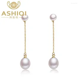 Dangle Earrings ASHIQI 925 Sterling Silver Drop Natural Freshwater Double Pearl Fine Jewellery For Women Gift