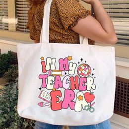 Shopping Bags In My Teacher Era Print Tote Bag Women Reusable Casual HandBag Teacher's Day Appreciation Gift Teachers