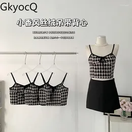 Women's Tanks GkyocQ 2024 Spring Women Vest Tops Sexy Girls Sleeveless Camisole Plaid Short Velvet Female Clothing
