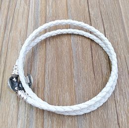 Ivory White Braided Double-Leather Charm Bracelet Authentic 925 Silver Fits European Style Jewellery Charms Beads Handmade Andy Jewel 590745CIW-D1137036