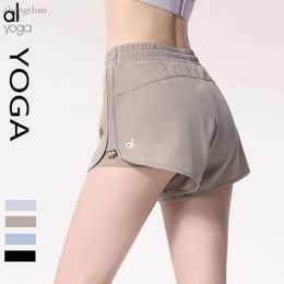 Al Hotty Hot Shorts Designer Liner Elasticband Summer Loose Yoga Sweating Pants New Double Face Brushed Nude Feel Hip Lifting Tights Running Sports Fiess 4971