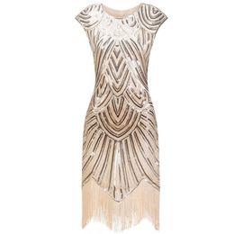 Vintage 1920s Flapper Great Gatsby Dress O-Neck Cap Sleeve Sequin Fringe Party Midi Dress Vestidos Verano Summer Dress 240507