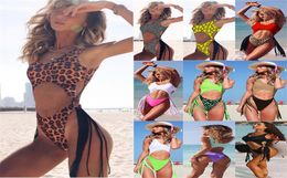 Leopard Brazilian One Piece Swimsuit String Monokini Sexy High Cut Bikini 2019 Push up Swimwear Tassel Onepiece Suits6375346