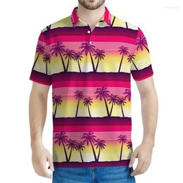 Men's Polos Colourful Palm Tree 3d Printed Polo Shirt Men Summer Beach Short Sleeves Hawaiian Plants Graphics Shirts Tops Lapel T-Shirt