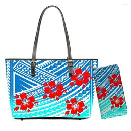 Bag ELVISWORDS Luxury Women Leather Handbags Purse Set Polynesian Flower Printing Lady Large Shoulder Bags Custom Women's Wallet