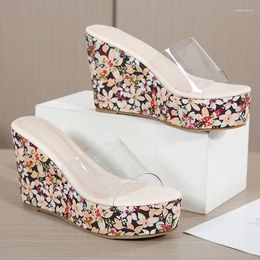 Slippers Ldyllic Style Clear Flower Wedges Heels Women Sandals Summer Platform Shoes Creepers High Transparent Slides 2024