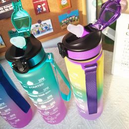 Water Bottles Plastic Cup Bottle Gradient Color 1000ml Straw Space Portable Sports Outdoor Bouncing Cover