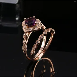 Cluster Rings Set Ring Size 6/7/8/9/10 Women's Purple Crystal Wedding Party Gift Jewellery