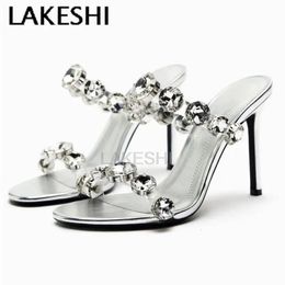 LAKESHI Luxury Diamond Womens Pump Sexy Party Bride Wedding Shoes Crystal High Heels Mule Womens Summer High Heel Sandals Slippery On 240426