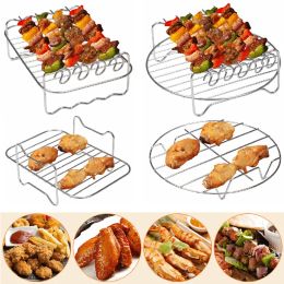 Accessories Air Fryer Stainless Steel Holder BBQ Rack Double Round Versatile Layer Grill Baking Tray Replacement Barbecue Kitchen Tools