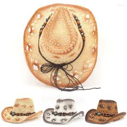 Berets Beach Braided Natural Straw Hat Vintage Western Cowboy Hollow Out Jazz Hats Sun Protection Outdoor Punk Handmade Tassel