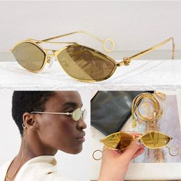 2024ss New Metal Small Frame Sunglasses Designer Pilot Women Metal Cat Eye Frame Mirror Lens with Chain Fashion Trend Party Sunglasses FE40114U