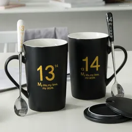 Mugs Creative 1314 Lovers Cup Pair Of Large-capacity Ceramic Cups With Lid Spoon Personality Cute Mug Coffee Milk Household 420ml
