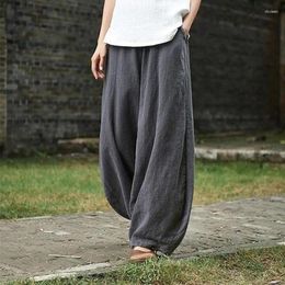 Women's Pants Summer Women Cotton Linen Solid Elastic Waist Loose Casual Retro Lady Trousers Harajuku Style Clothing