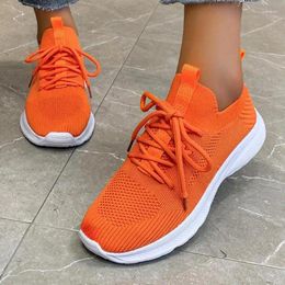 Casual Shoes Flying Mesh Orange Breathable Summer Ladies Lace-up Sneakers Women Outdoors Comfort Fashion Slip On Walking