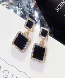 Whole Earrings Black Square Geometric Earrings For Women Crystal Luxury Wedding Rhinestone Earring Gold Color6978963