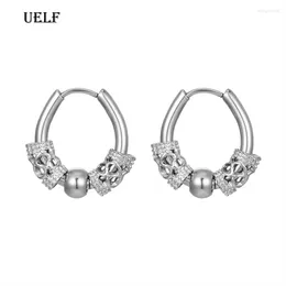 Hoop Earrings UELF 1 Pair Stainless Steel For Men Women Small Circle Metal Ball Anti-allergic Ear Buckle Rock Hip Hop Jewellery