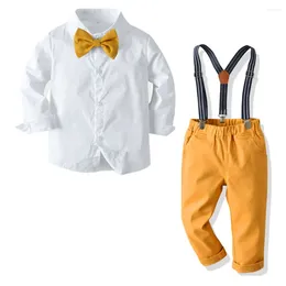 Clothing Sets Boys' Children's Shirt Braces Pants With Side Stripes Suit Toddlers Spring And Autumn Suits Gentleman Student Wear
