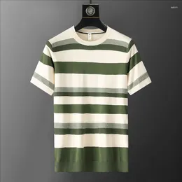 Men's T Shirts 2024 Summer Fashion Men Slim Fit Knitted Shirt Casual Patchwork Color T-Shirt O-Neck Stretched Tee Homme Streetwear