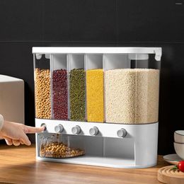 Storage Bottles Rice Dispenser 5-Grid Airtight Cereal Countertop 12L Dry Food Container For Soybean Grains Flour Wall-Mounted