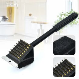 Grills 3 In 1 BBQ Wire Brush Barbecue Grill Oven Cleaning BBQ Brush Copper Wire Sponge Shovel Long Handle Cleaning brush