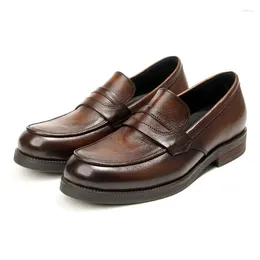 Casual Shoes EURO Size 38-44 British Men's Vintage Polished Old Slip On Leather Flat Top Layer Cowhide Simple Loafers