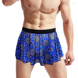 Underpants Men Lingerie Skirt Bodysuit Colourful Lace Pleated Skirts Vintage Floral Printed Clubwear Underwear Briefs Male