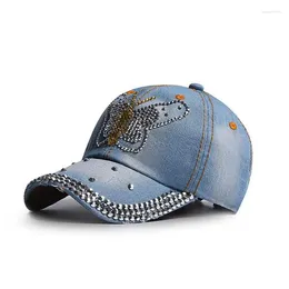 Ball Caps Denim Hat Baseball Cap Women Spring Summer Rhinestone Sports Trendy Leisure Sunshade Outdoor Korean Casual Cowboy Retro