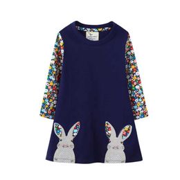 Girl's Dresses Jumping Meters Hot Selling Childrens Girls Dress For Autumn Spring Princess Kids Cotton Clothes Animals Embroidery Bunny DressL2405