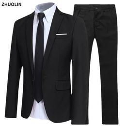 Men Blazers Sets 2 Pieces Elegant Luxury Formal Wedding 3 Suits Full Business Korean Pants Blue Coats Jackets 240507