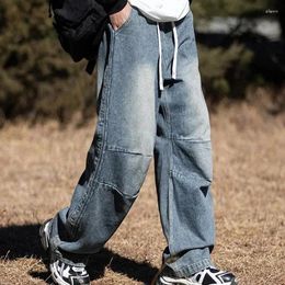 Men's Pants Men Retro Washed Casual Male Cargo Double Pleated Japanese Outdoors Spring Summer Fashion Drawstring Jeans